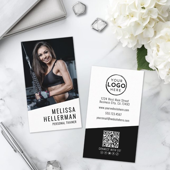 Personlig Tränare Foto Vertikal Visitkort (Personal Trainer Photo Vertical Business Card )