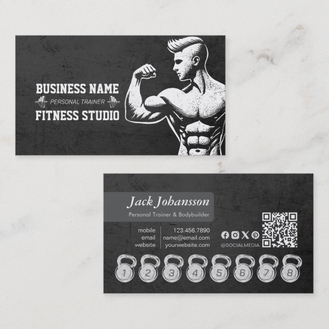 Personlig tränare Loyalty Slår Kettlebell Visitkort (Fram/baksida)