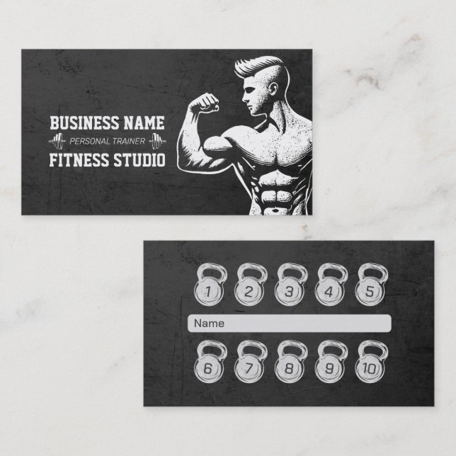 Personlig tränare Loyalty Slår Kettlebell Visitkort (Fram/baksida)