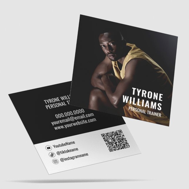 Personlig tränare med fet Qr-kod Fyrkantigt Visitkort (Bold Qr Code Fitness Personal Trainer Square Business Card
)