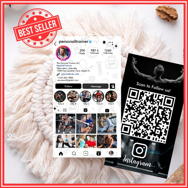 Personlig tränare Modern & Trendig Instagram Visitkort (Skapare uppladdad)