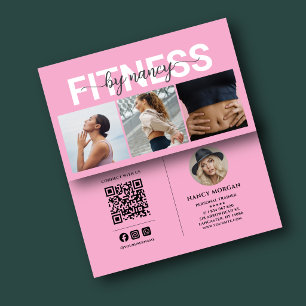 Personlig tränare Rosa 3 Foto Grid QR-kod Visitkort