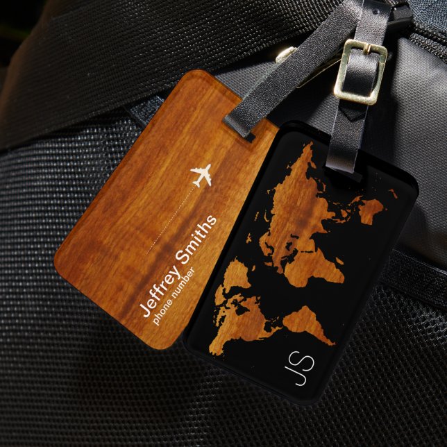 Personlig Traveler Wood World Map Bagagebricka (Skapare uppladdad)