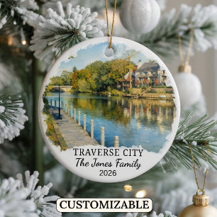 Personlig Traverse City-ornament, Michigan Julgransprydnad Keramik