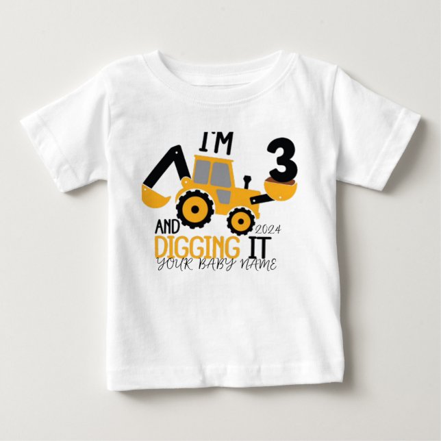    ﻿Personlig tre  3-års födelsedagskonstruktion  T Shirt (Framsida)