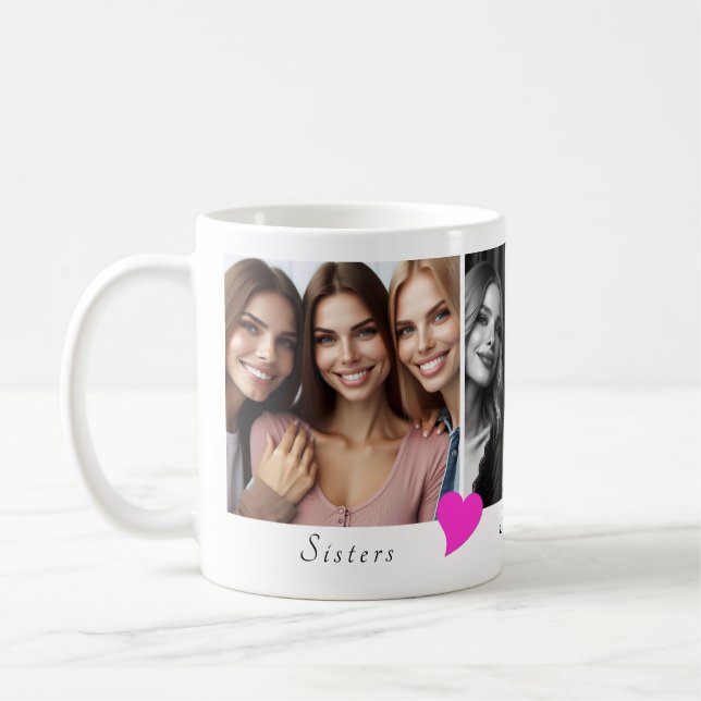 Personlig tre foton, Hearts Sisters, Vänner Kaffemugg (Vänster)