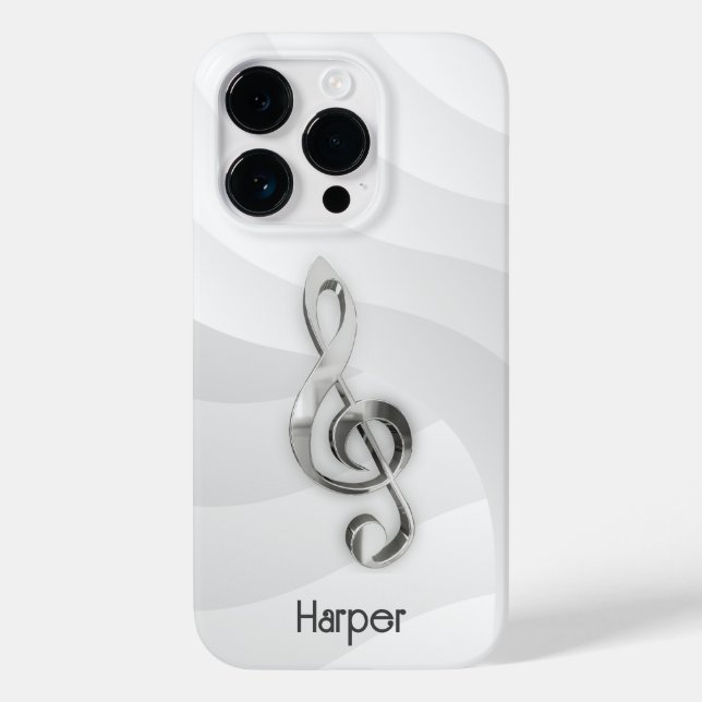 Personlig Treble Clef Music on White & Grått (Baksida)