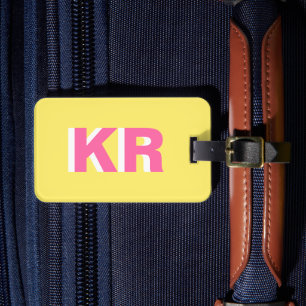 Personlig trendig gul rosa skugga monogram bagagebricka