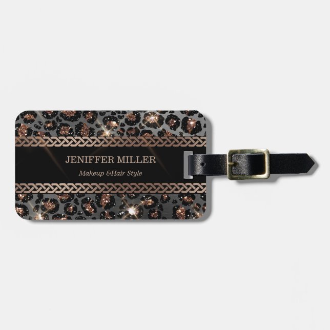 Personlig Trendig Leopard Black Guld Glitter     Bagagebricka (Horisontell Framsida)