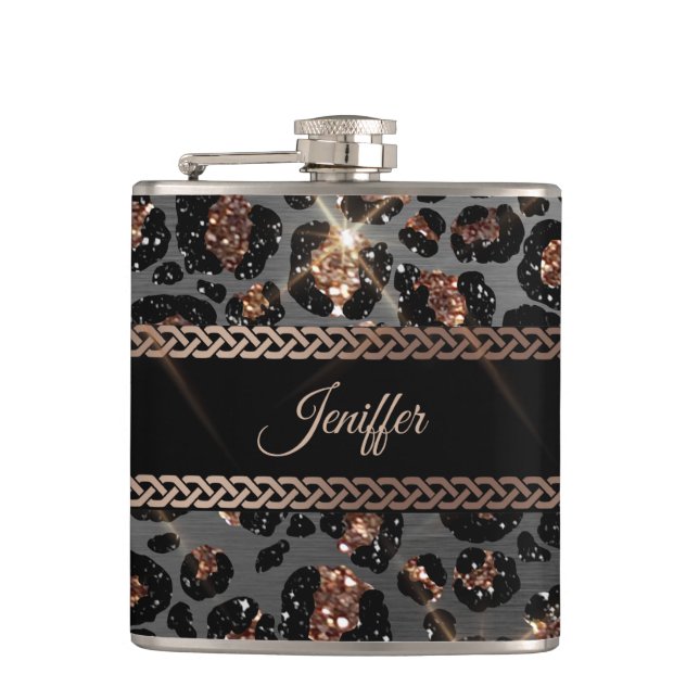 Personlig Trendig Leopard Black Guld Glitter     Fickplunta (Framsidan)