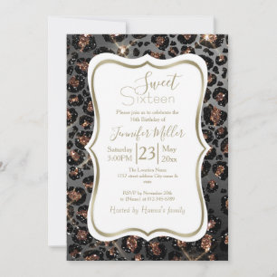 Personlig Trendig Leopard Black Guld Glitter Inbjudningar