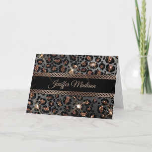 Personlig Trendig Leopard Black Guld Glitter Kort