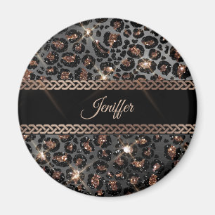 Personlig Trendig Leopard Black Guld Glitter Magnet