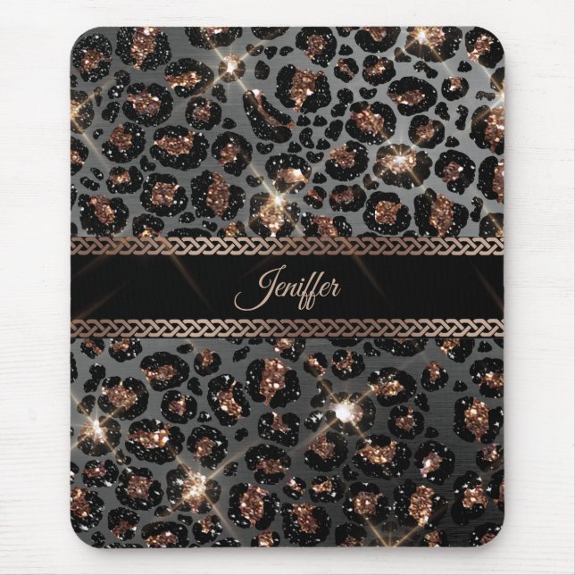 Personlig Trendig Leopard Black Guld Glitter Musmatta (Framsidan)