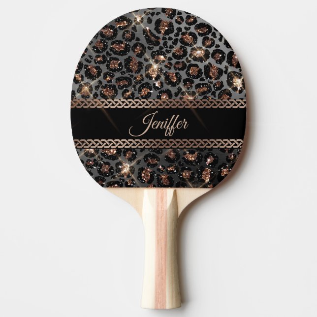 Personlig Trendig Leopard Black Guld Glitter     Pingisracket (Framsidan)
