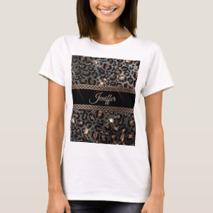Personlig Trendig Leopard Black Guld Glitter     T Shirt