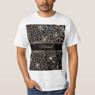 Personlig Trendig Leopard Black Guld Glitter     T Shirt