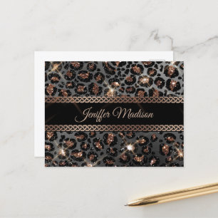 Personlig Trendig Leopard Black Guld Glitter Vykort