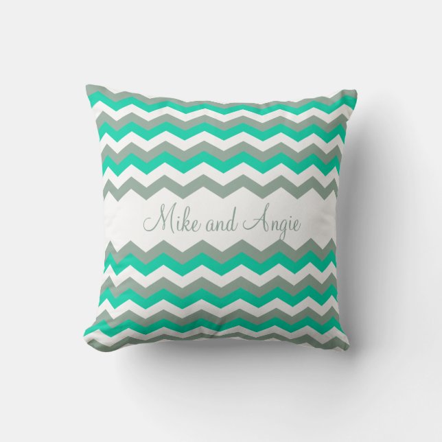 Personlig Trendig Mint Grått och White Chevron Kudde (Framsida)