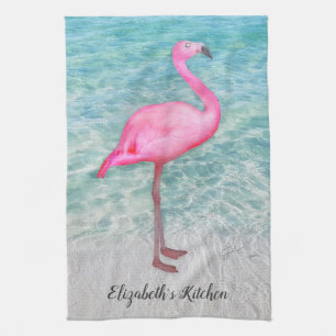 Personlig Trendig Rosa Flamingo Tropical Beach Kökshandduk