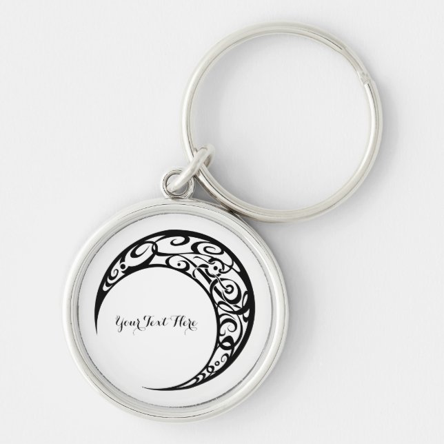 Personlig Tribal Måne Symbol Rund Silverfärgad Nyckelring (Framsidan)