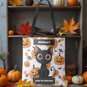 Personlig Trick eller Treat Bag - Cute Black Cat Tygkasse