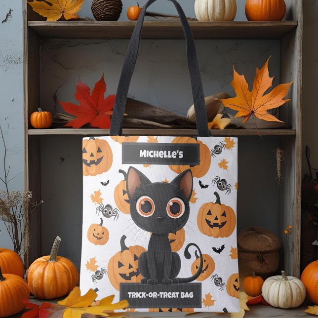 Personlig Trick eller Treat Bag - Cute Black Cat Tygkasse (Skapare uppladdad)