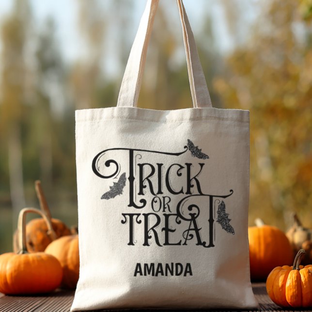 Personlig trick or treat halloween tygkasse (Personalized Trick or Treat Tote Bag)