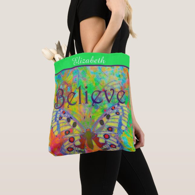 Personlig tro färgglad fjäril Totebag Tygkasse (Närbild)