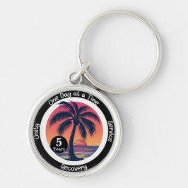 Personlig Tropical 12-stegs årsdag Chip Rund Silverfärgad Nyckelring