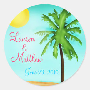 Personlig Tropical Beach Wedding Stickers Runt Klistermärke