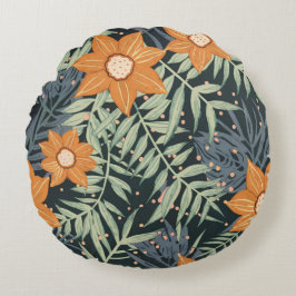 Personlig Tropical Blommigt Löv Rund Kudde