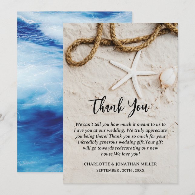 Personlig Tropical Coastal Beach Wedding Tack Kort (Fram/baksida)