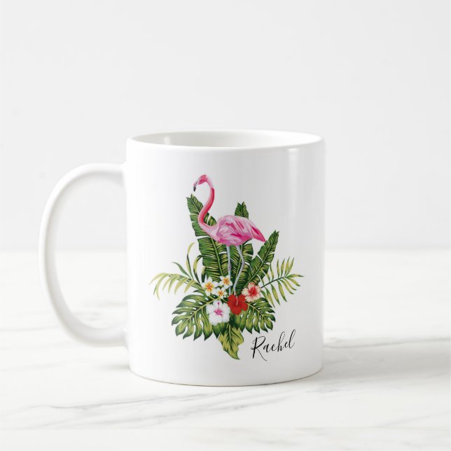 Personlig Tropical Flamingo Blommigt Kaffemugg (Vänster)