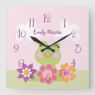 Personlig Tropical Frog Nursery Clock Fyrkantig Klocka