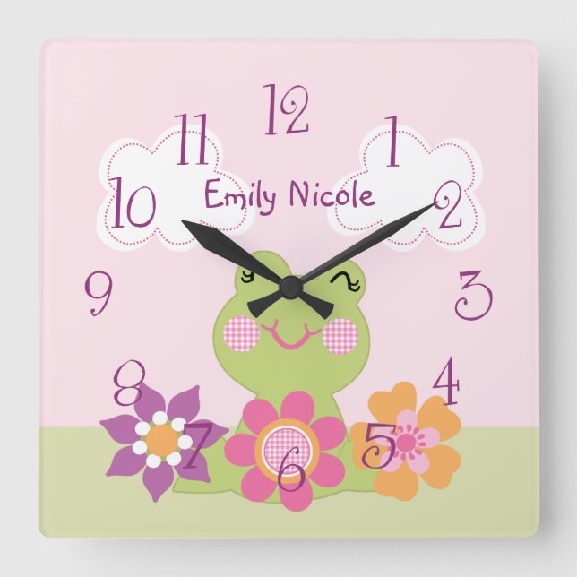 Personlig Tropical Frog Nursery Clock Fyrkantig Klocka (Framsida)