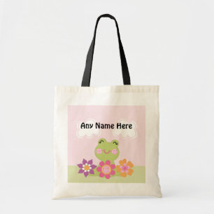 Personlig Tropical Frog w/Flowers Tote Bag Tygkasse