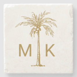 Personlig Tropical Guld Handflatan Träd Monogram Stenunderlägg