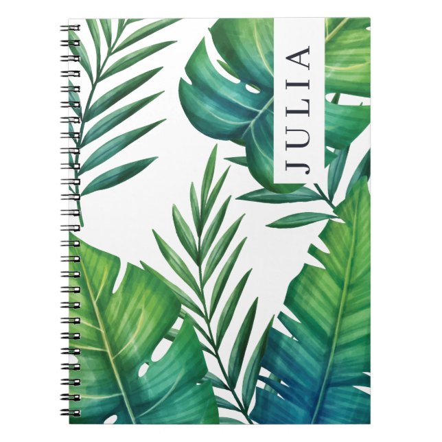 Personlig Tropical Löv Watercolor Anteckningsbok (Framsidan)