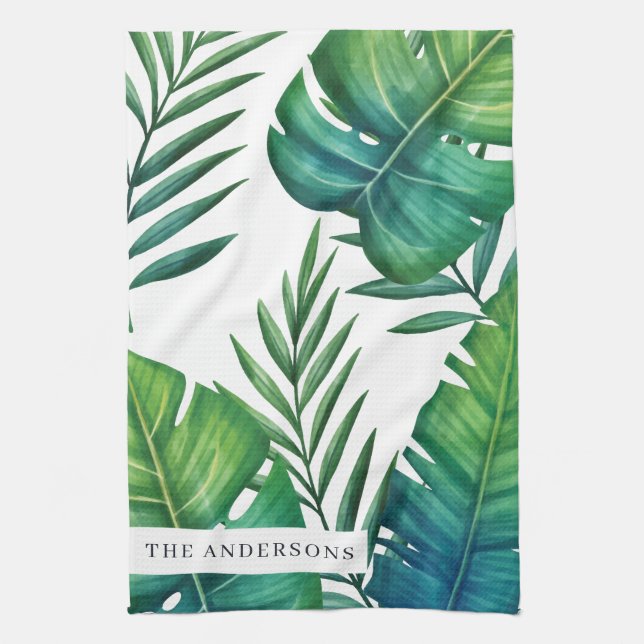 Personlig Tropical Löv Watercolor Kökshandduk (Vertikal)