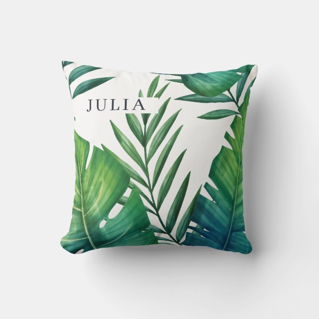 Personlig Tropical Löv Watercolor Kudde (Framsida)