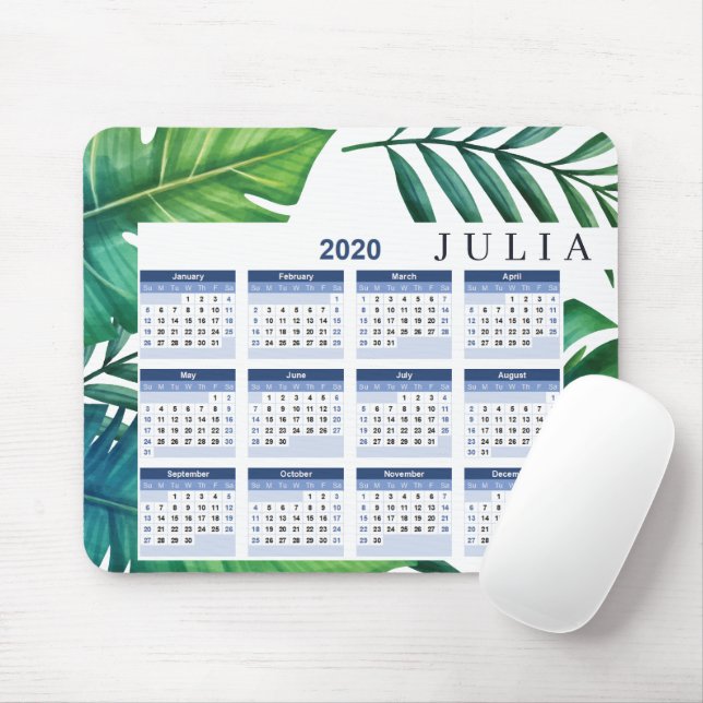 Personlig Tropical Lövs 2020 Calendar Musmatta (Med mus)