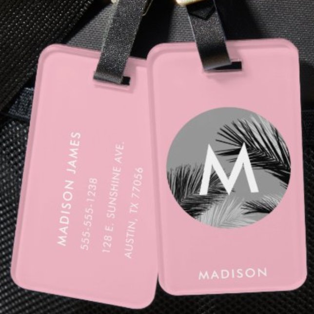 Personlig Tropical Monogram | Rosa av Blek Bagagebricka ("Everyday is abundantly beautiful." 
Sincerely Best Wishes from Lucky Design World)