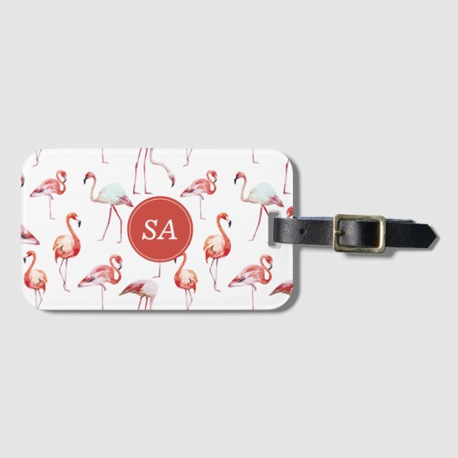 Personlig Tropical Rosa Flamingo Watercolor Bagagebricka (Framsida horisontal)