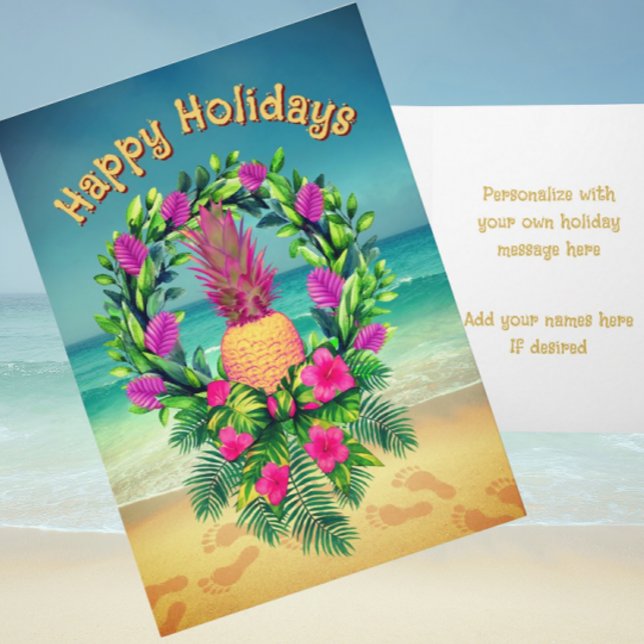 Personlig tropisk ananas krans jul helgkort (Personalize with your own message!)