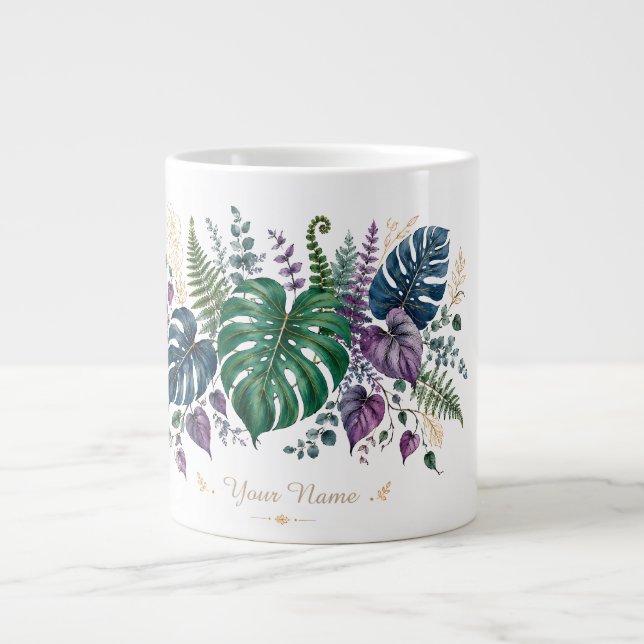 Personlig tropisk botanisk monogramkonst jumbo mugg (Framsidan)