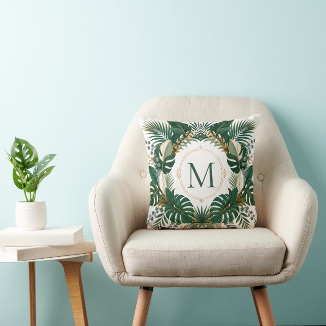 Personlig Tropisk Botanisk Monogramkrans Kudde (Stol)