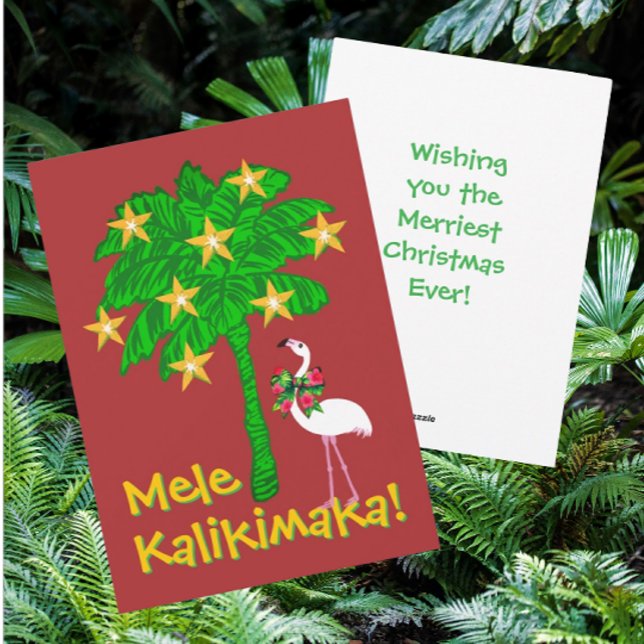 Personlig tropisk palmer flamingo  julkort (Hawaiian for Merry Christmas. Personalize it!)