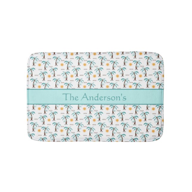 Personlig Tropisk Palmträd Solsken Teal  Badrumsmatta (Framsidan)