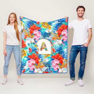 Personlig Tropiskt blomstermonogram EDIT INITIAL Fleecefilt